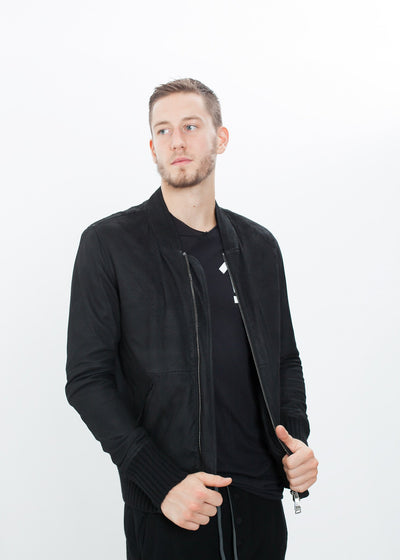 Broken Leather Bomber in Black